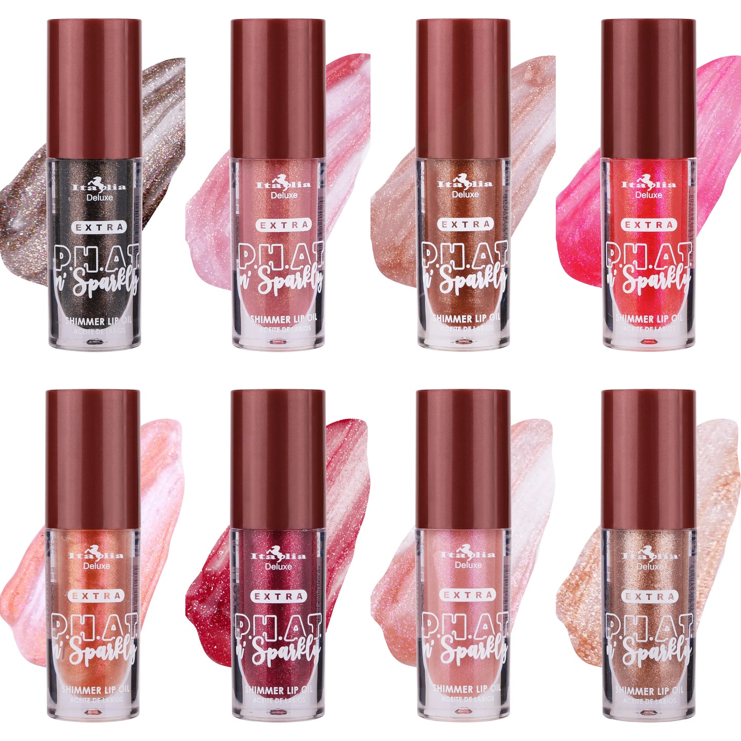 Gama de 8 tonos Extra P.H.A.T. n' Sparkly Shimmer Lip Oil - Italia Deluxe