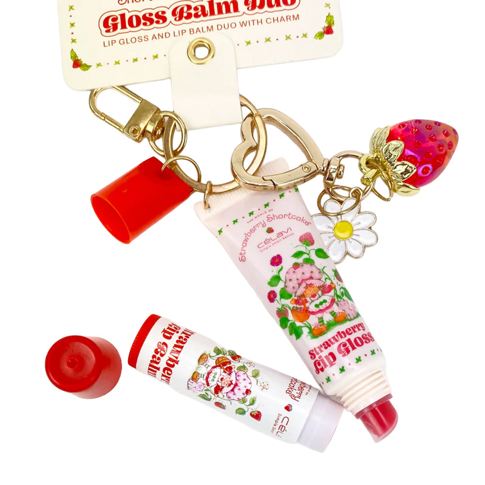Celavi - Dúo de 2 Bálsamos labial + Brillo labial stawberry shortcake con llavero